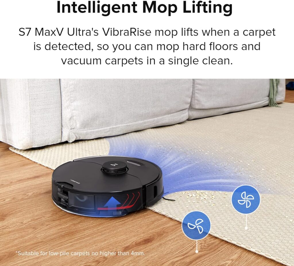 Roborock S7 MaxV Ultra Robot Vacuum and Mop, Auto Mop Washing, Self-Emptying, Self-Refilling, ReactiveAI 2.0 Obstacle Avoidance, 5100Pa Suction, App Control, Works with Alexa(RockDock Ultra Series)
